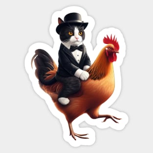 Tuxedo Cat On A Chicken Sticker